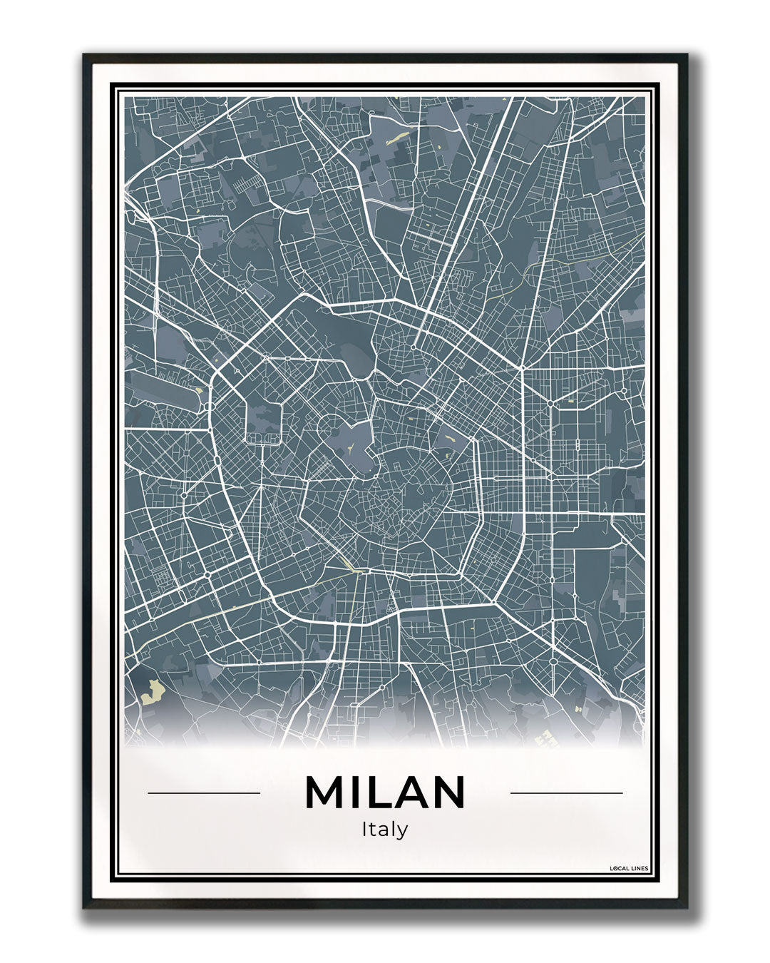 Milaan Stadskaart – Poster - Midnight ingelijst