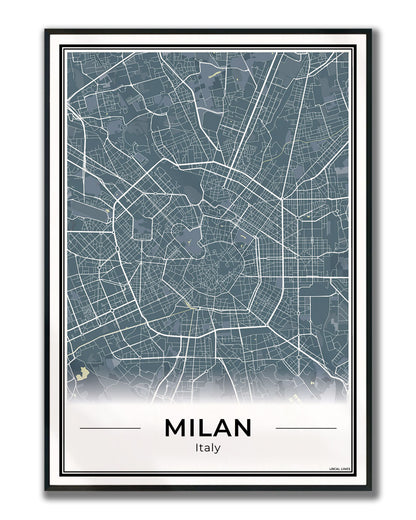 Milaan Stadskaart – Poster - Midnight ingelijst