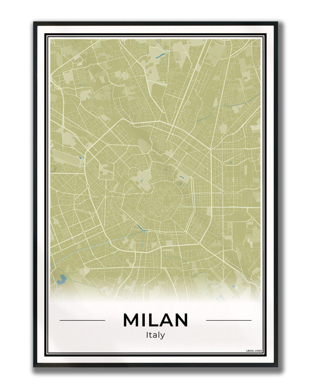 Milaan Stadskaart – Poster - Moss ingelijst