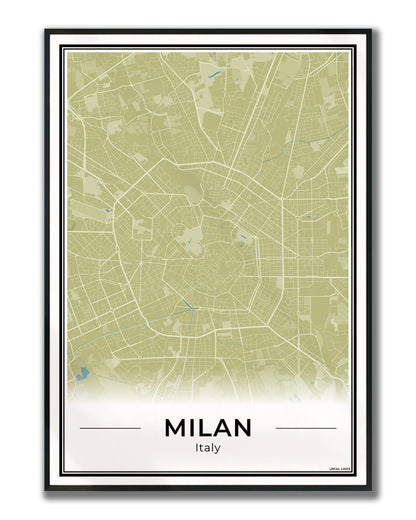 Milaan Stadskaart – Poster - Moss ingelijst