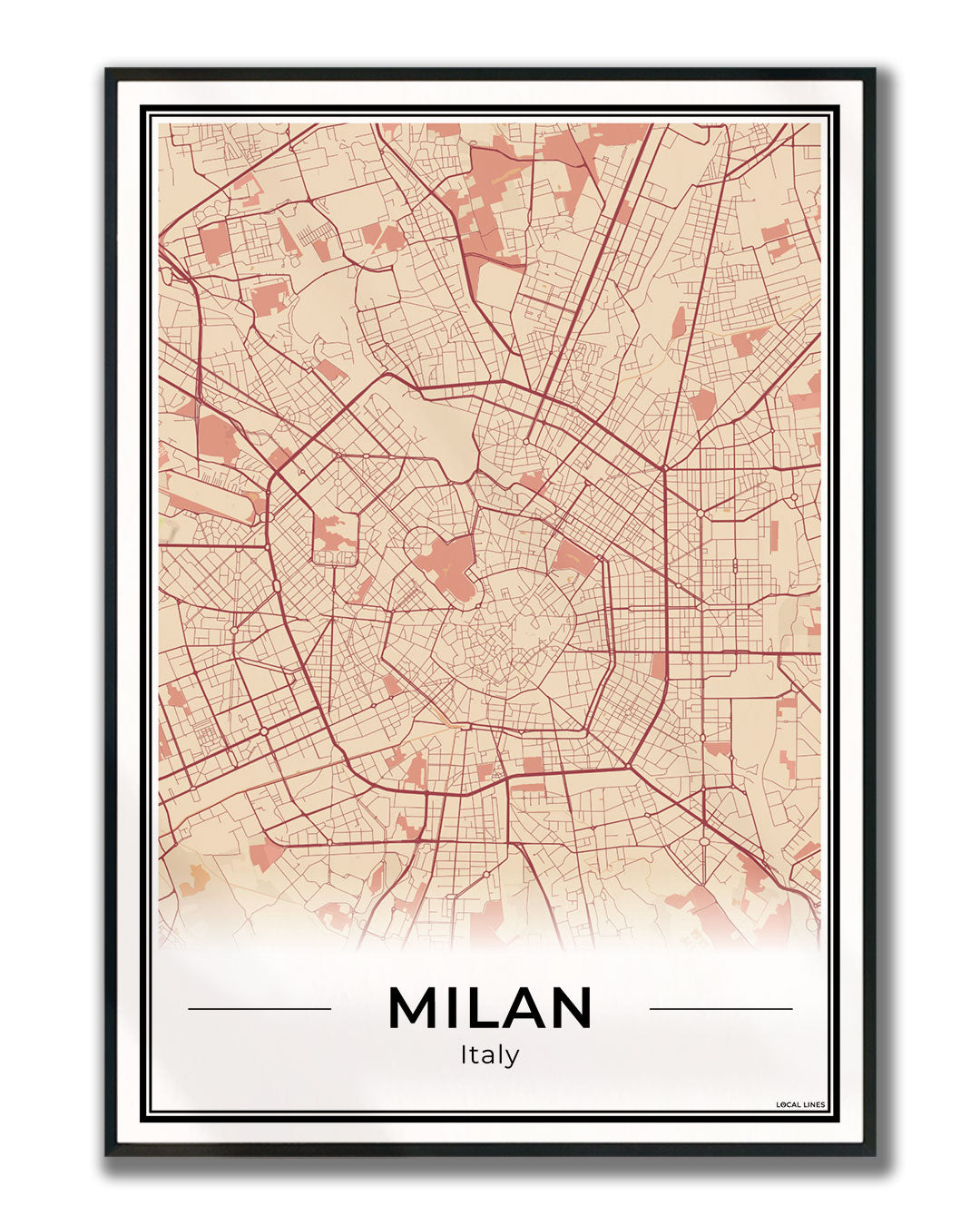 Milaan Stadskaart – Poster - Terracotta ingelijst