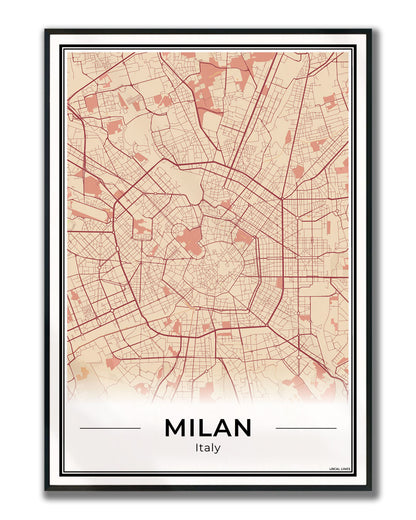 Milaan Stadskaart – Poster - Terracotta ingelijst