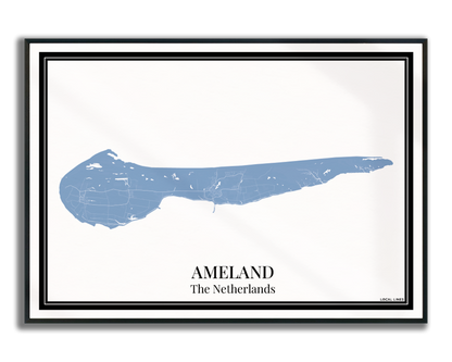 Ameland eilandkaart poster – Blauw