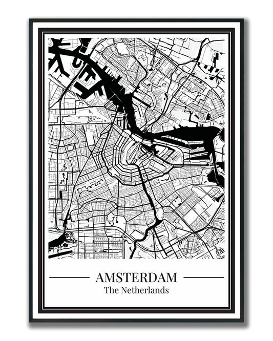 Amsterdam stadskaart poster – zwart-wit