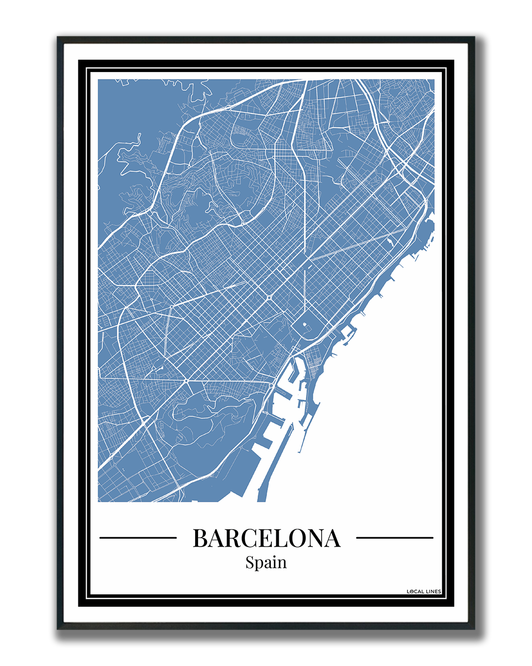 Barcelona stadskaart poster - Blauw