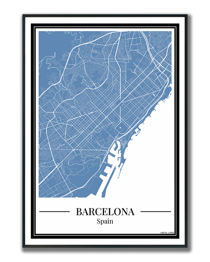 Barcelona stadskaart poster - Blauw