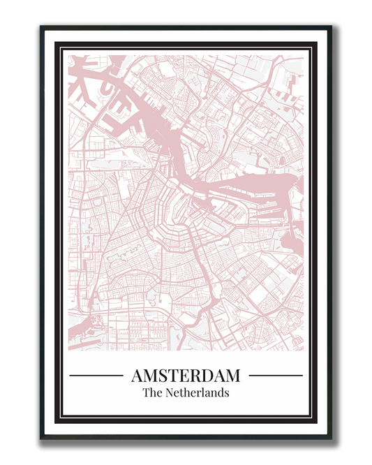 Amsterdam stadskaart poster – Zachtroze