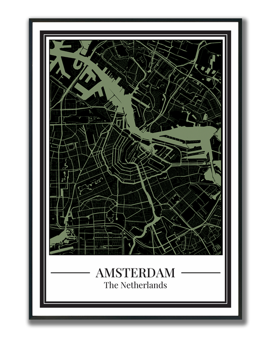 Amsterdam stadskaart poster – mintgroen