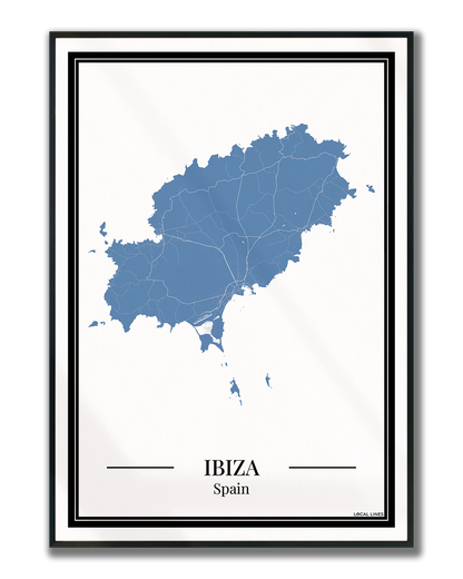 Ibiza eilandkaart poster – Blauw