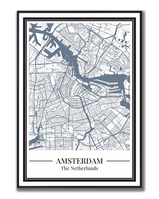 Amsterdam stadskaart poster – Grijsblauw