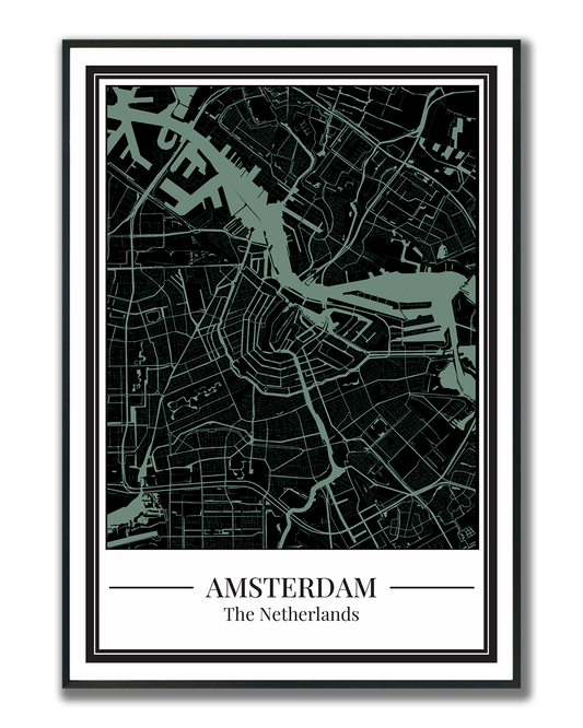 Amsterdam stadskaart poster – Zachtblauw