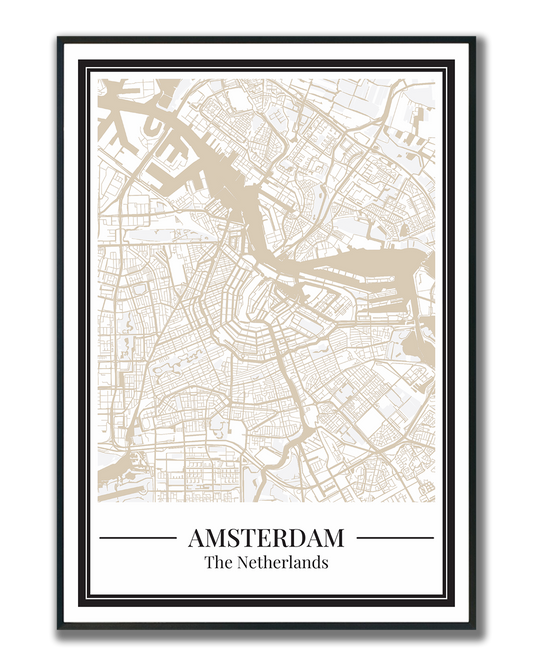 Amsterdam stadskaart poster – Zandkleur