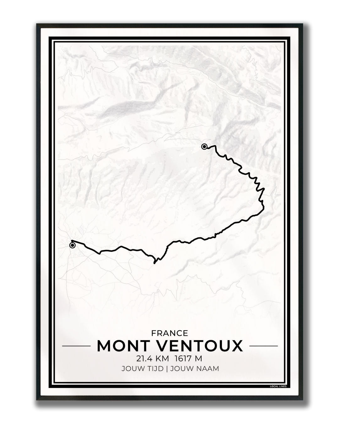Mont Ventoux fietsroute poster in lijst - cadeau voor wielrenner