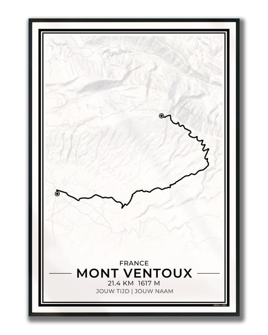 Mont Ventoux fietsroute poster in lijst - cadeau voor wielrenner