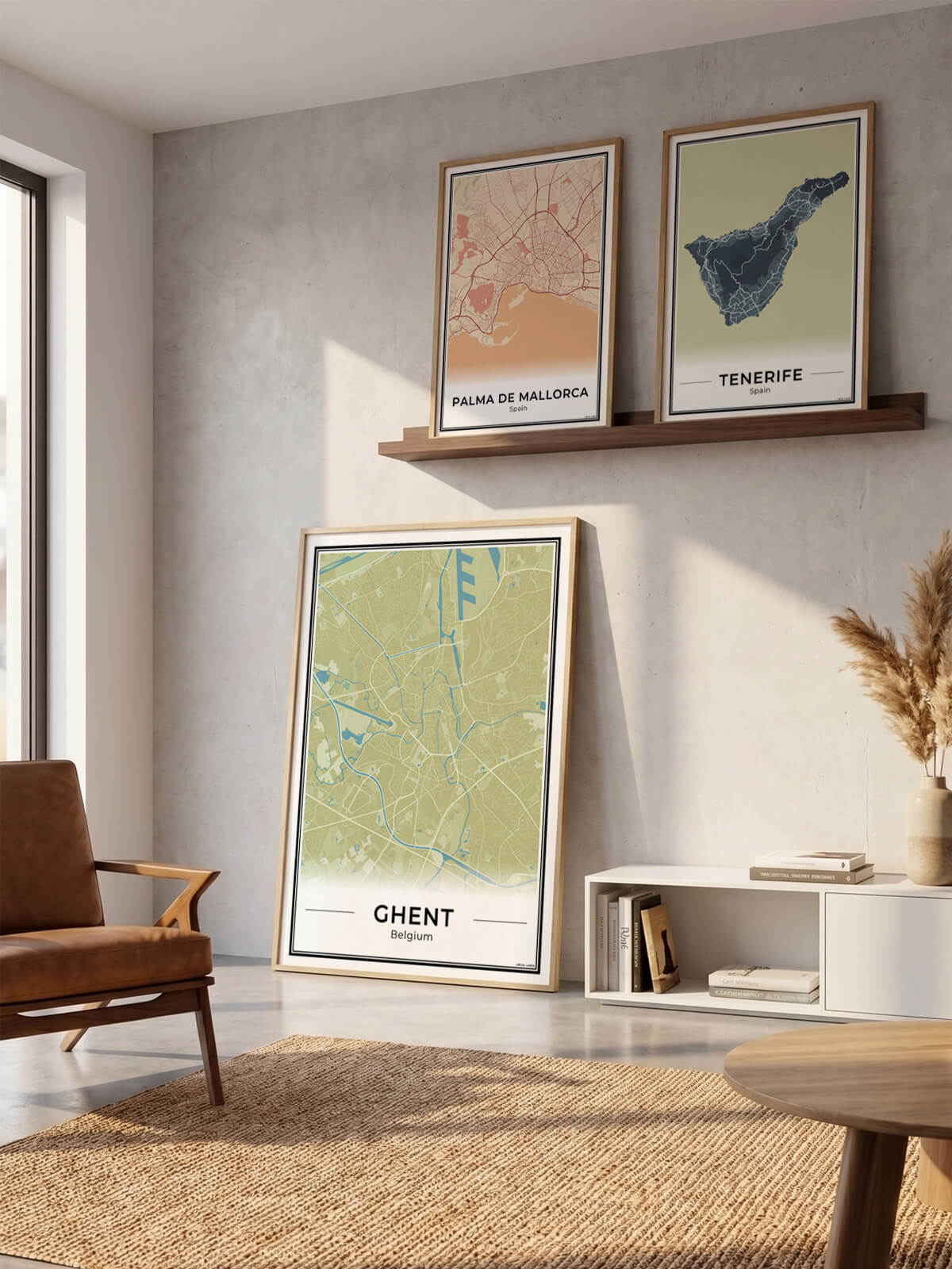 Gent Stadskaart – Poster - Drie posters in een woonkamer