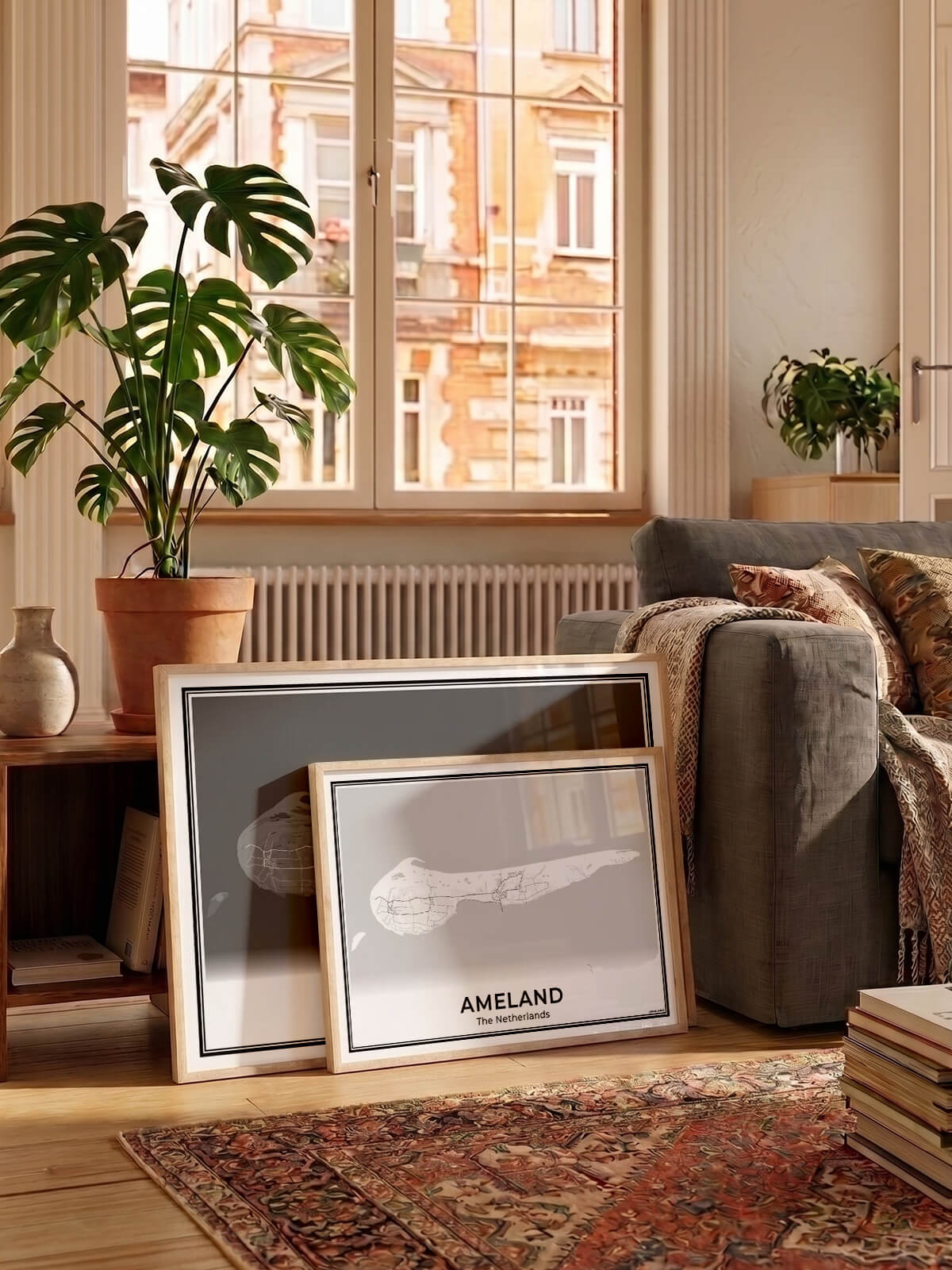 Ameland Eilandkaart Poster voor Woonkamer in wit en grijs Algemeen