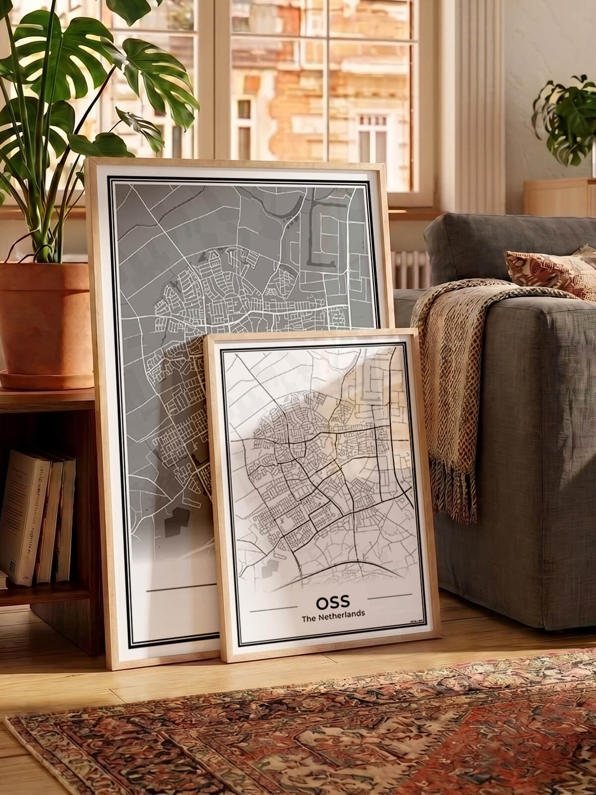 Plattegrond Oss Poster voor Woonkamer in wit en grijs ingelijst Algemeen