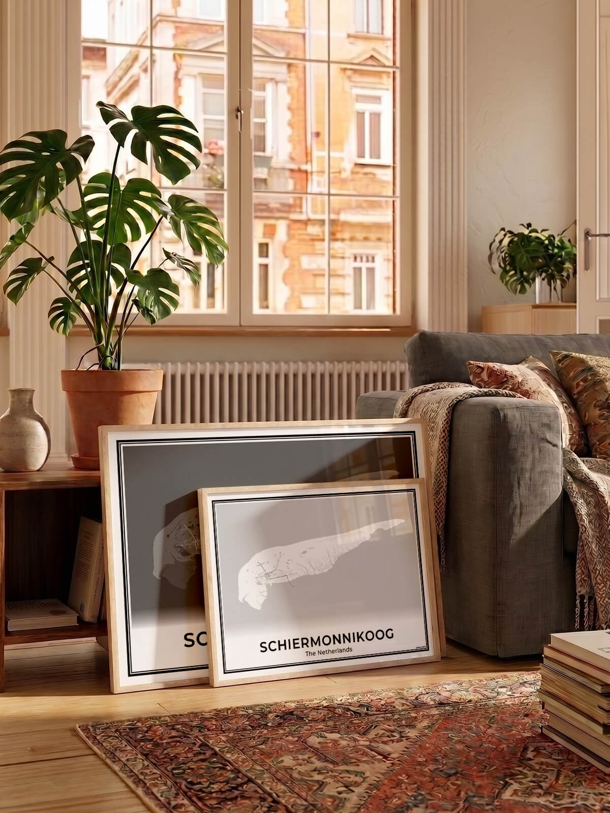 Schiermonnikoog Eilandkaart Poster voor Woonkamer in wit en grijs Algemeen