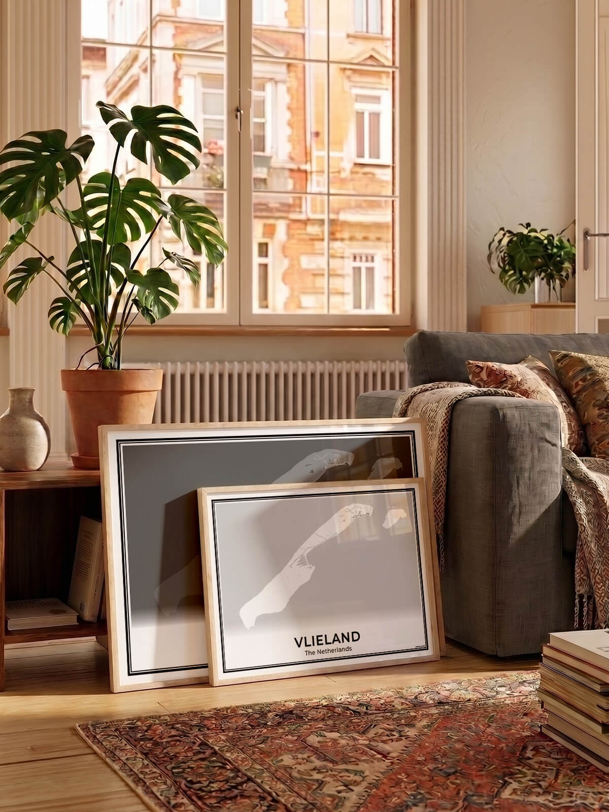 Vlieland Eilandkaart Poster voor Woonkamer in wit en grijs Algemeen
