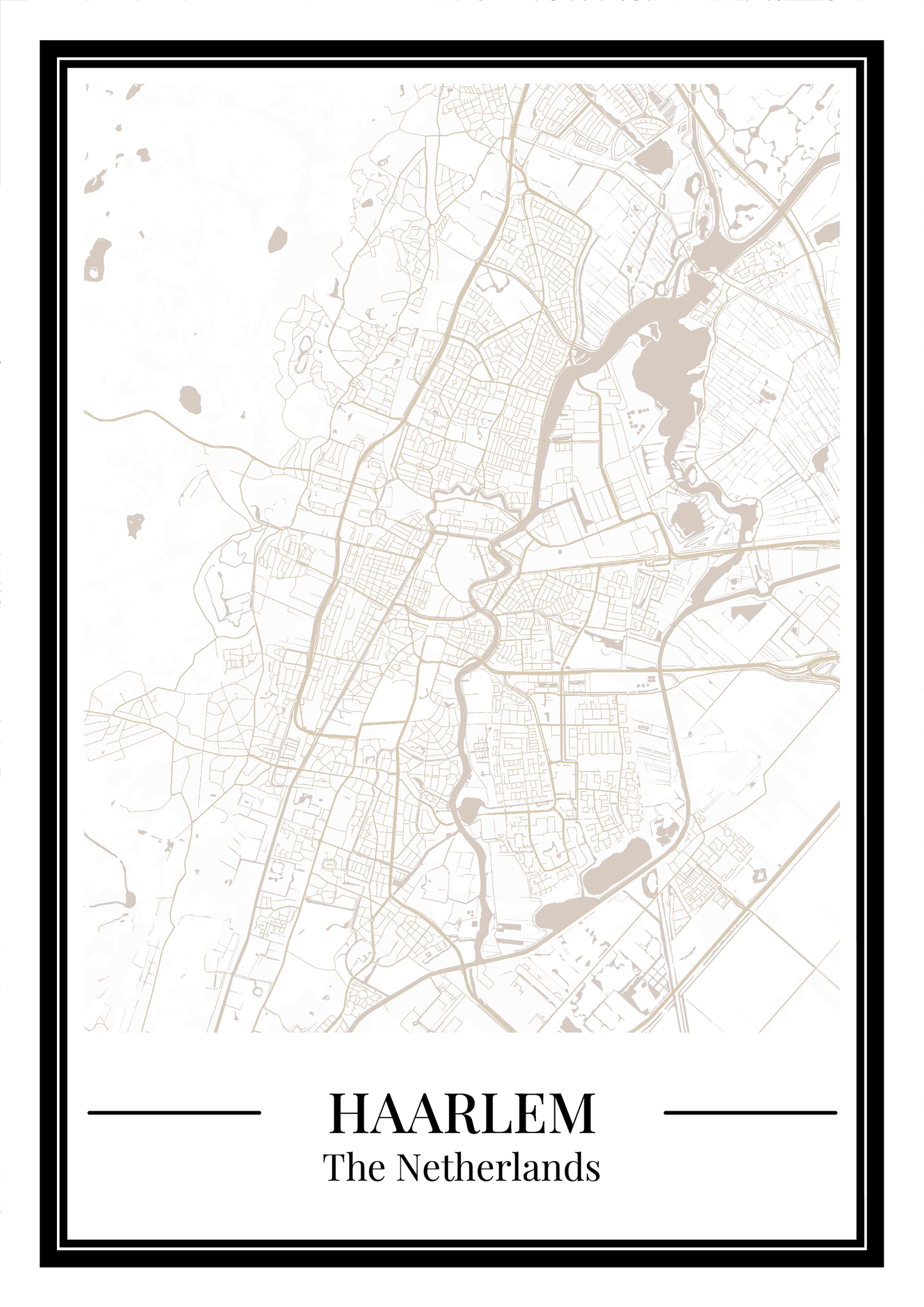 Plattegrondposter van Haarlem in beige kleur
