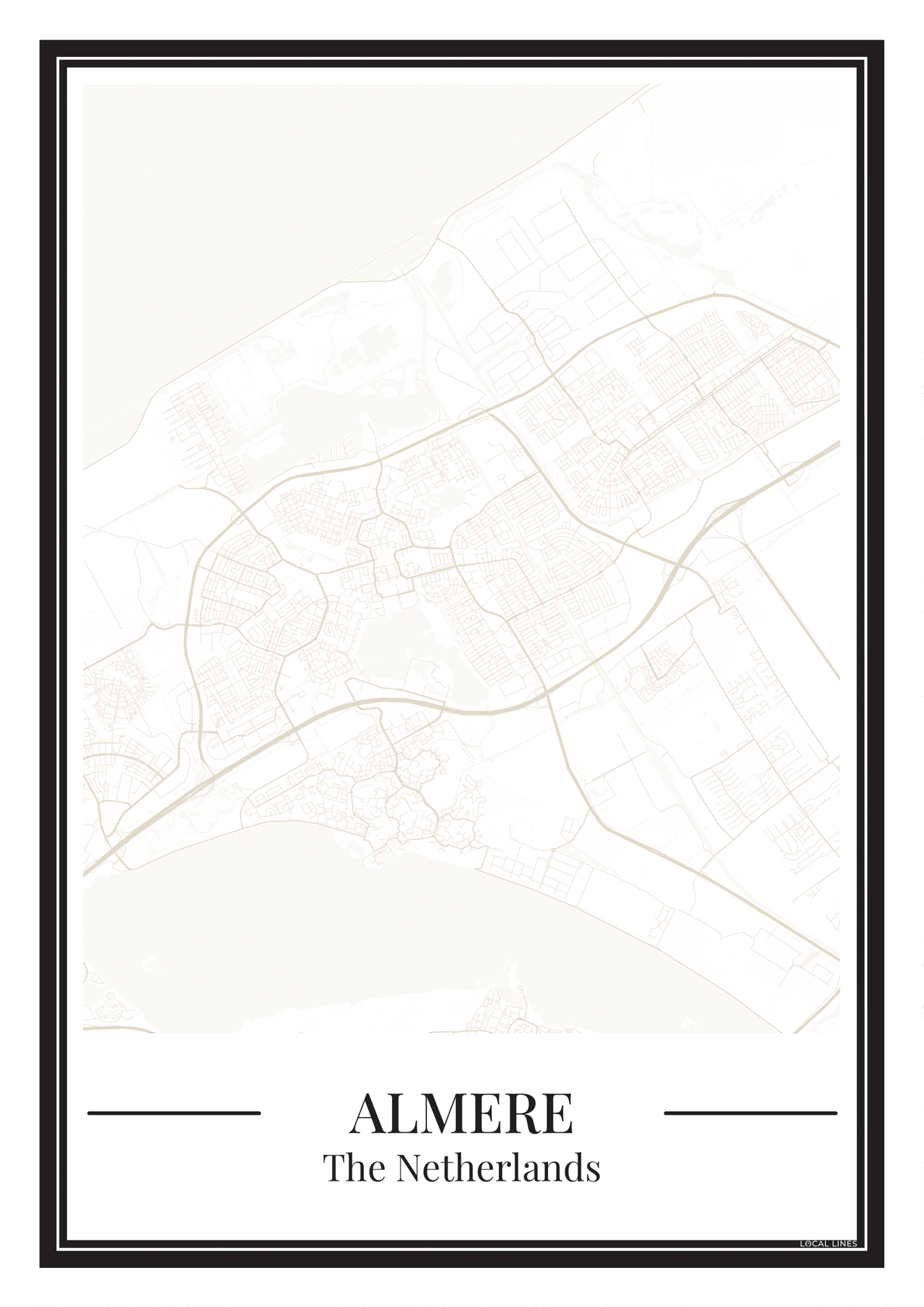 Almere Stadskaart Poster - Beige