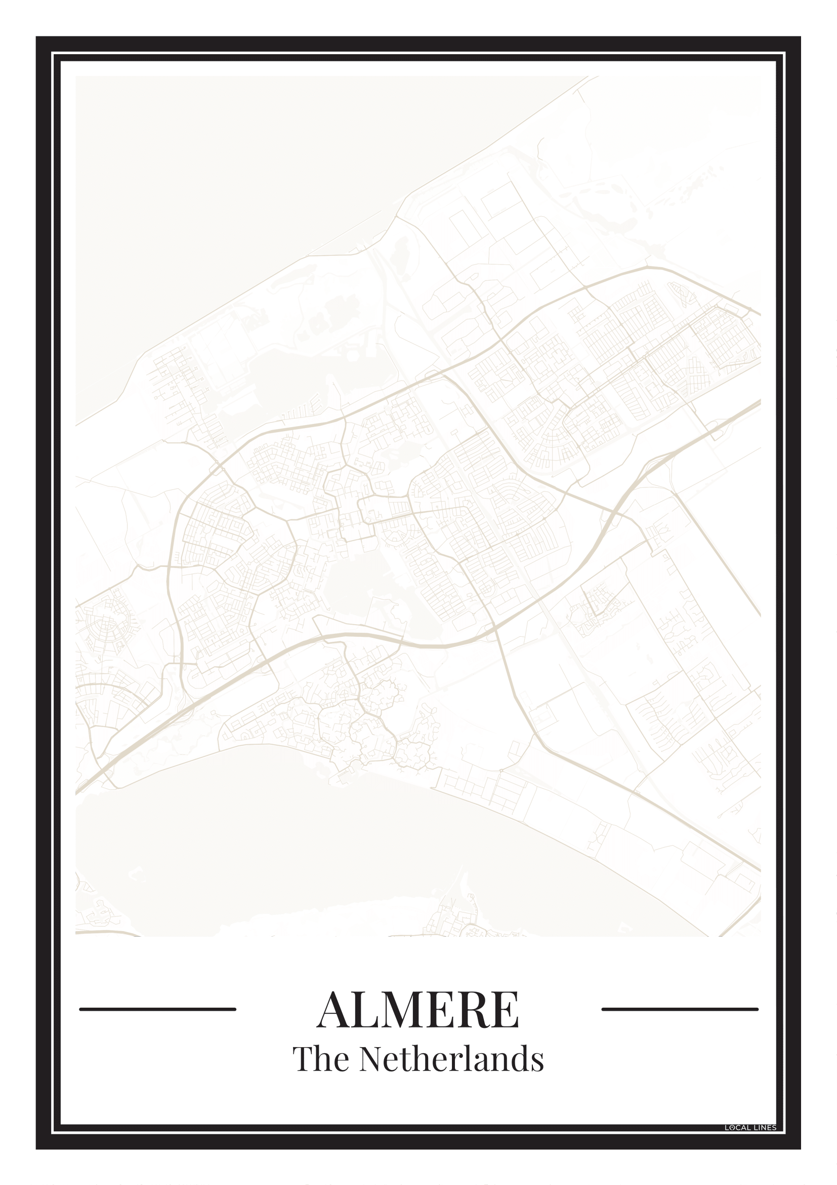 Almere Stadskaart Poster - Beige