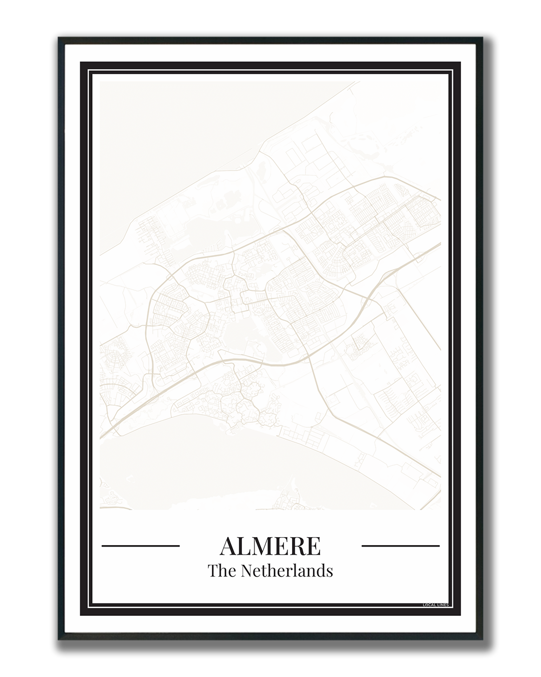 Almere Stadskaart Poster - Beige