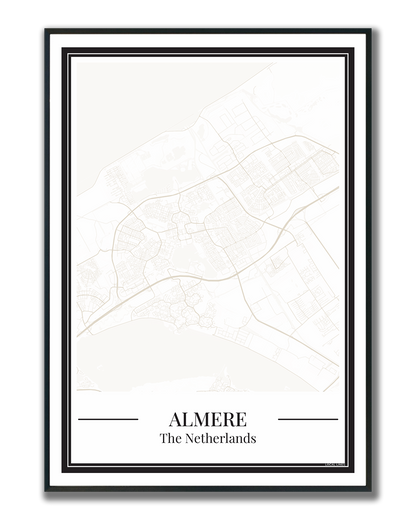 Almere Stadskaart Poster - Beige