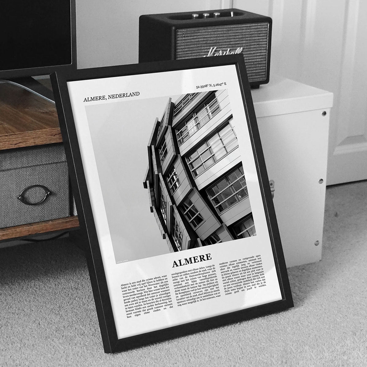 Poster van Almere met Foto en Tekst in Interieur 