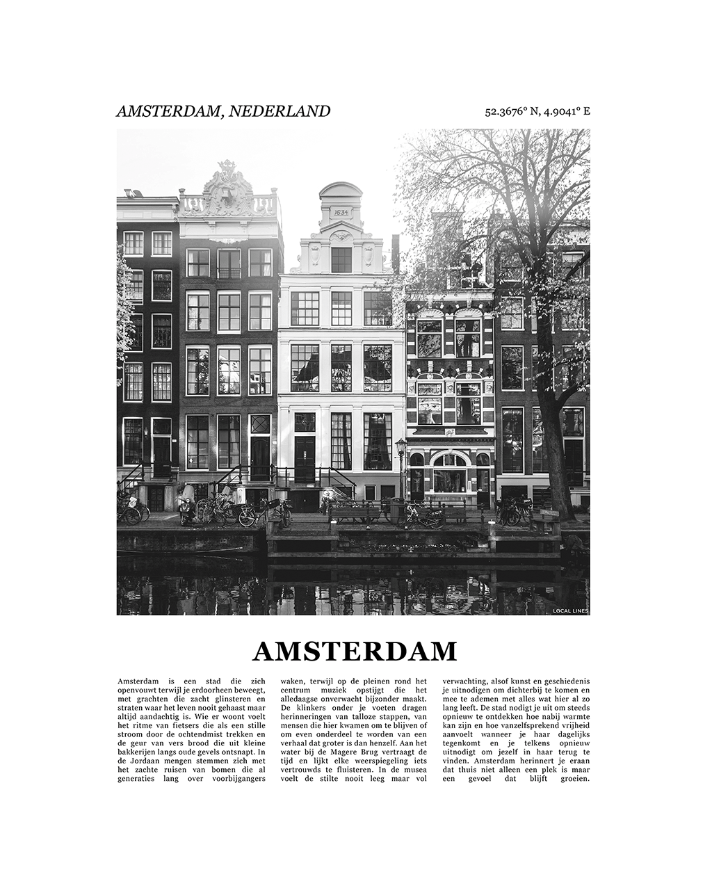 Poster Amsterdam met Foto van Stad en Tekst voor Wanddecoratie