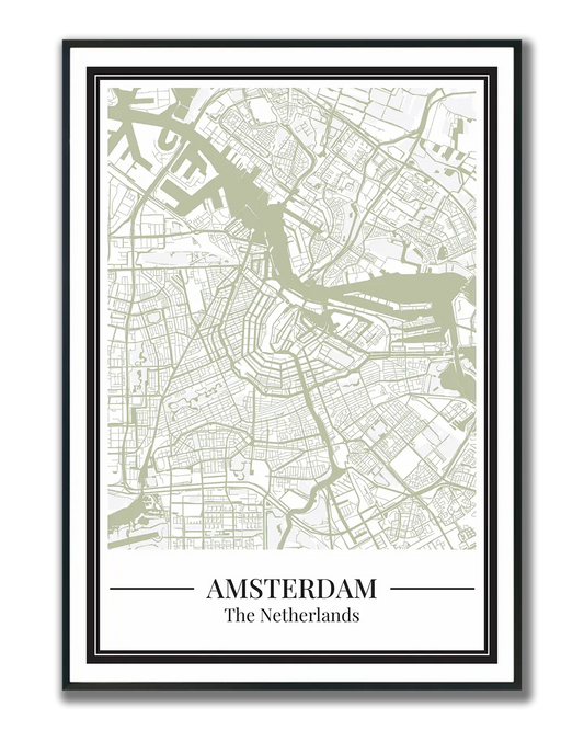 Poster Amsterdam van Stadskaart decoratie groen