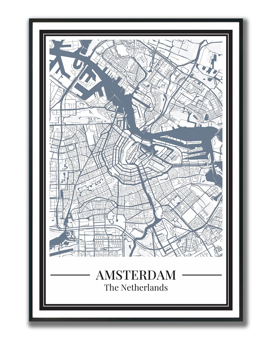 Poster Amsterdam van Stadskaart decoratie in blauw 