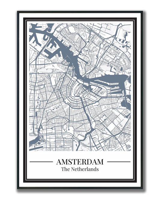 Poster Amsterdam van Stadskaart decoratie in blauw 