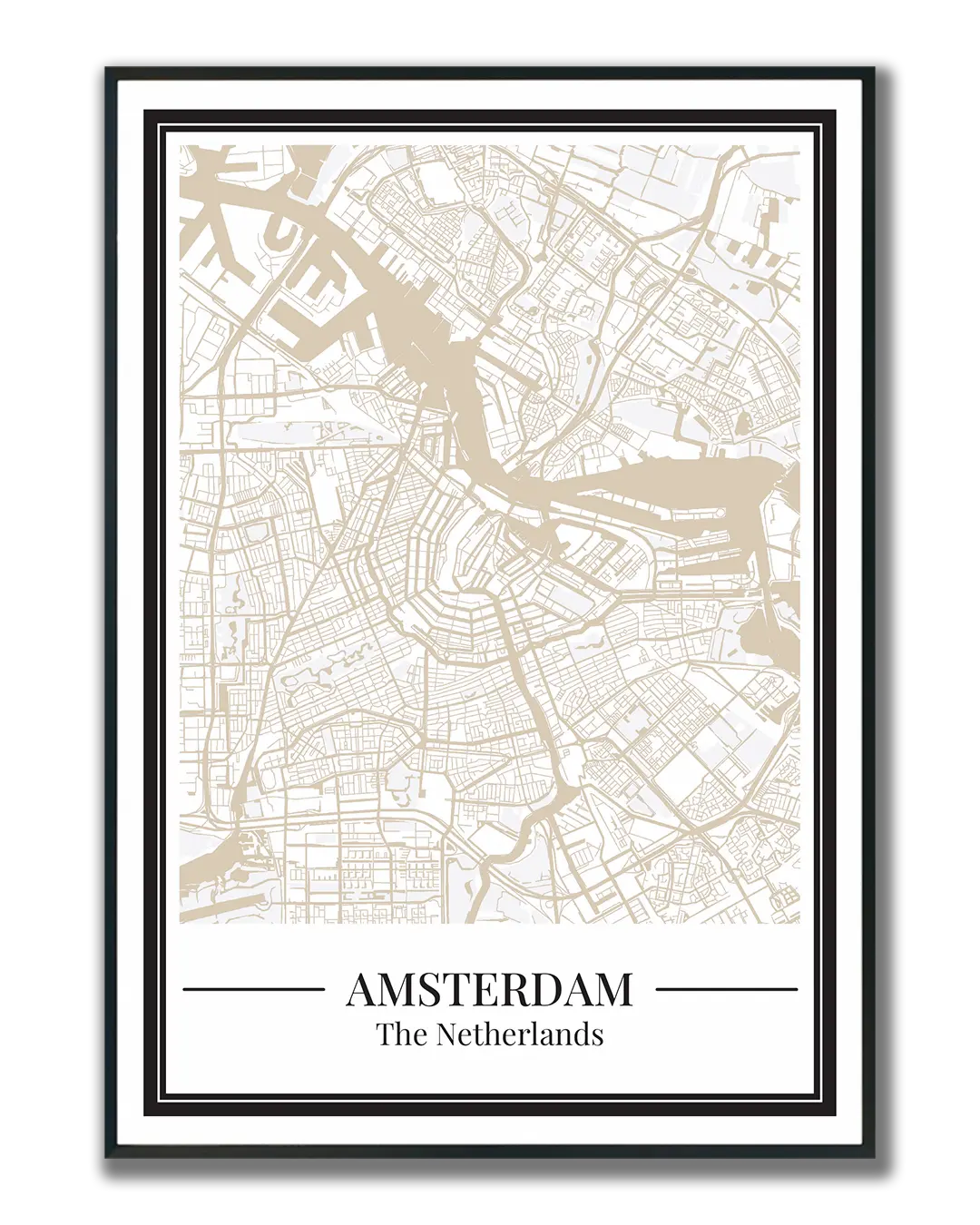 Poster Amsterdam van Stadskaart in beige