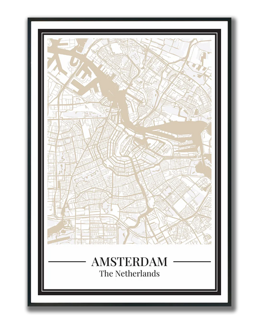 Poster Amsterdam van Stadskaart in beige