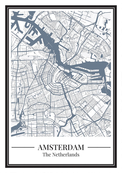 Poster Amsterdam van Stadskaart in blauw