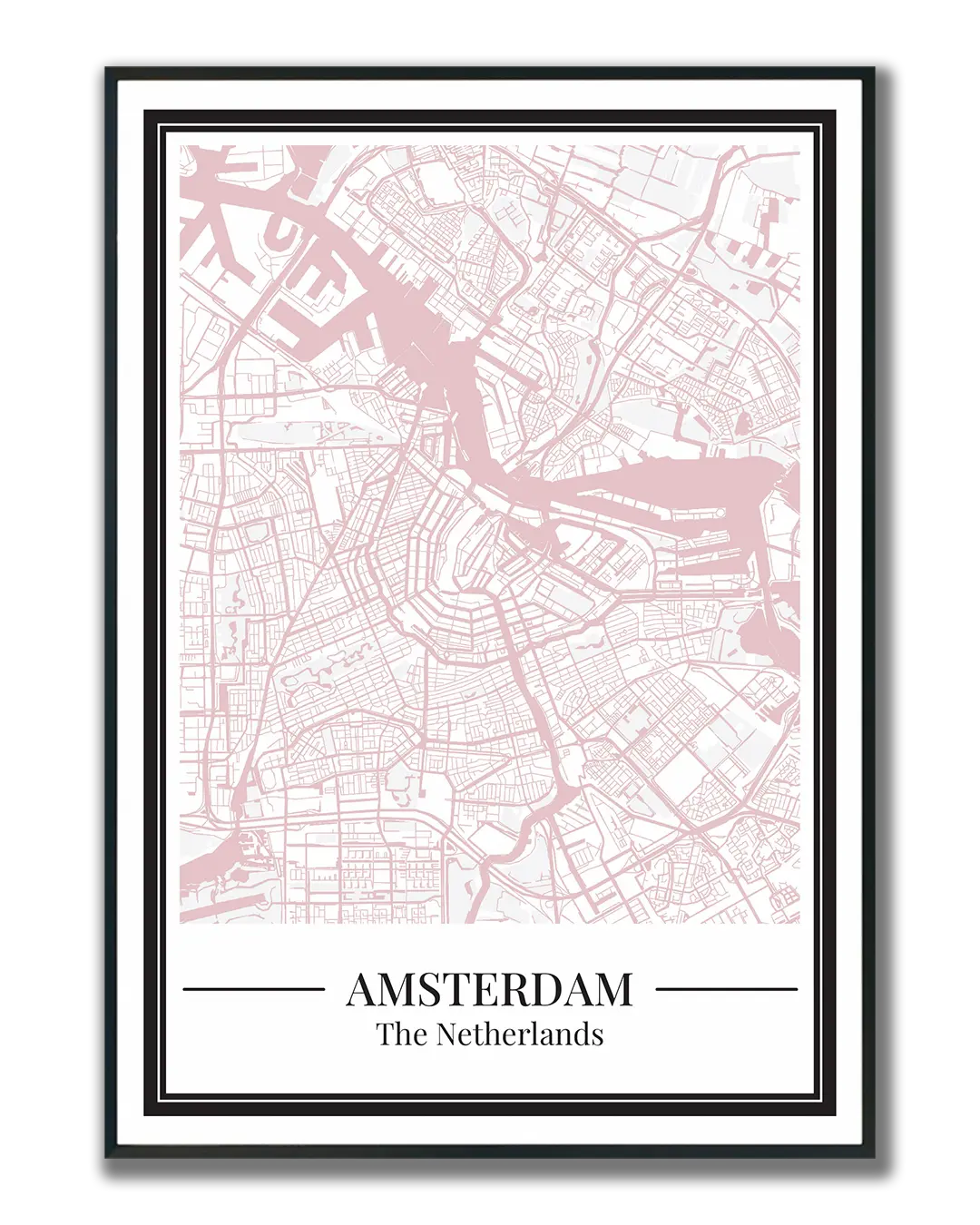 Poster Amsterdam van Stadskaart in roze