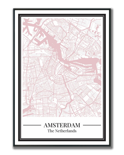 Poster Amsterdam van Stadskaart in roze
