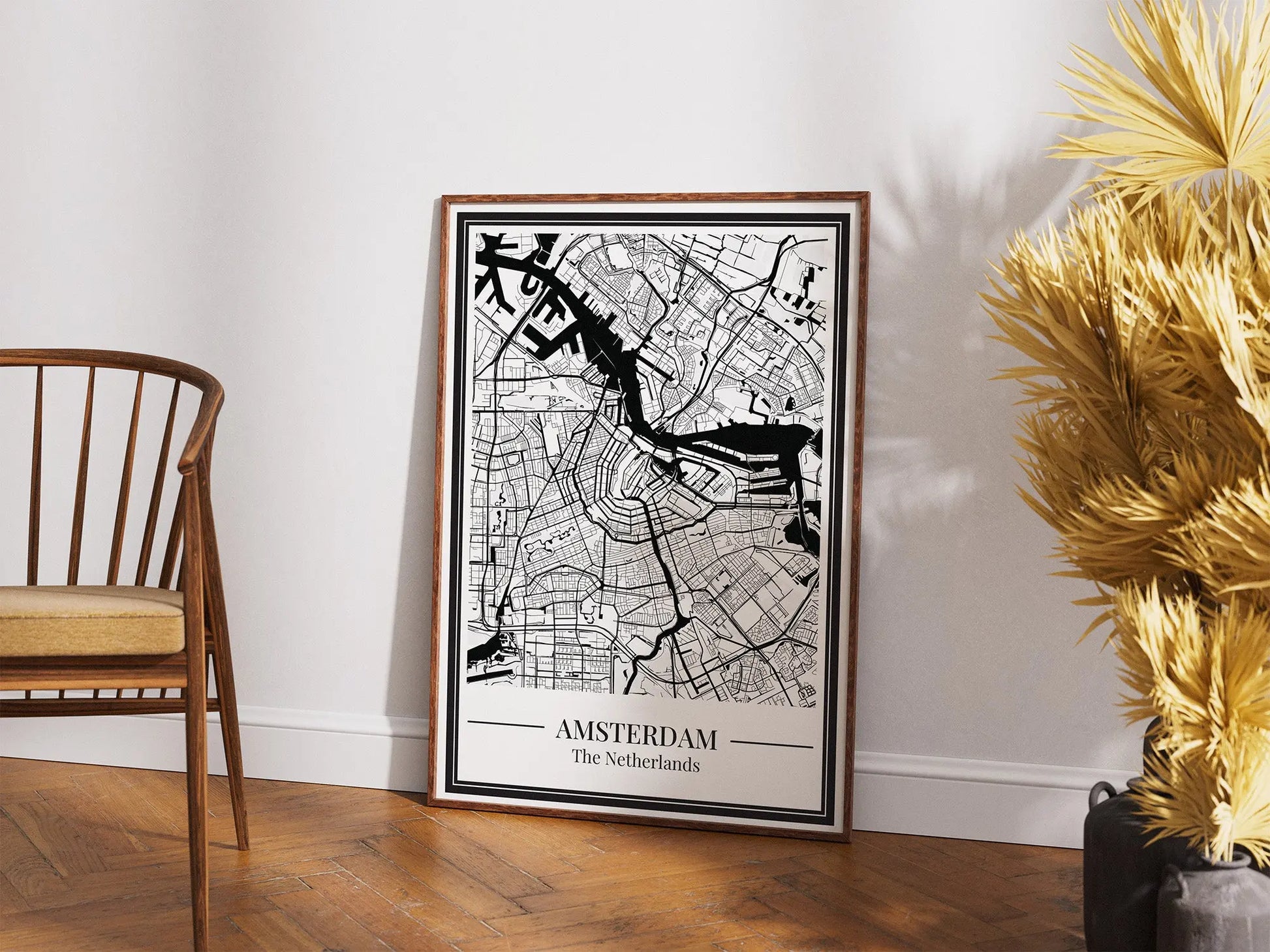 Poster Amsterdam van Stadskaart in woonkamer