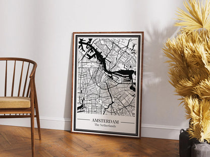 Poster Amsterdam van Stadskaart in woonkamer