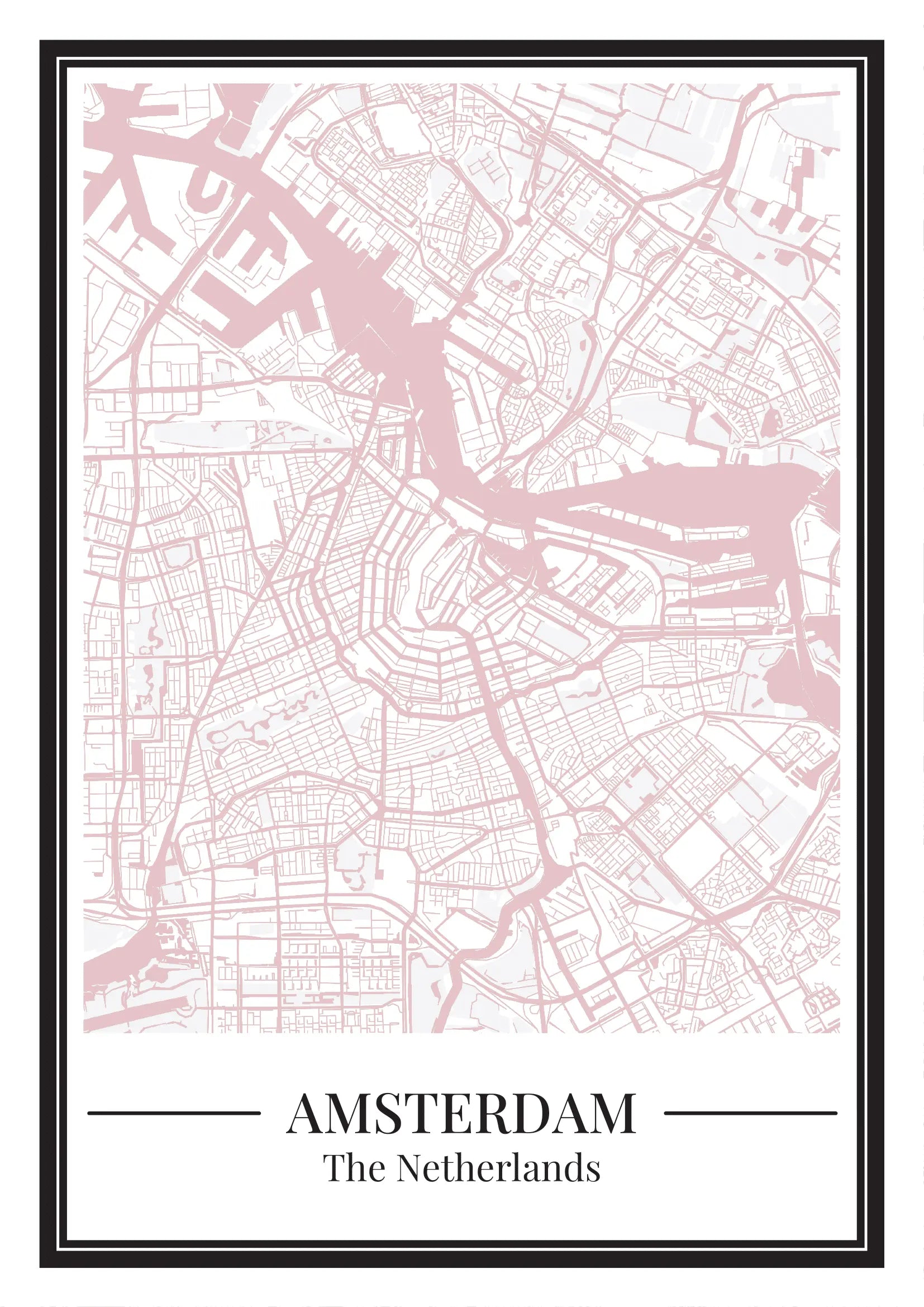 Poster Amsterdam van Stadskaart roze