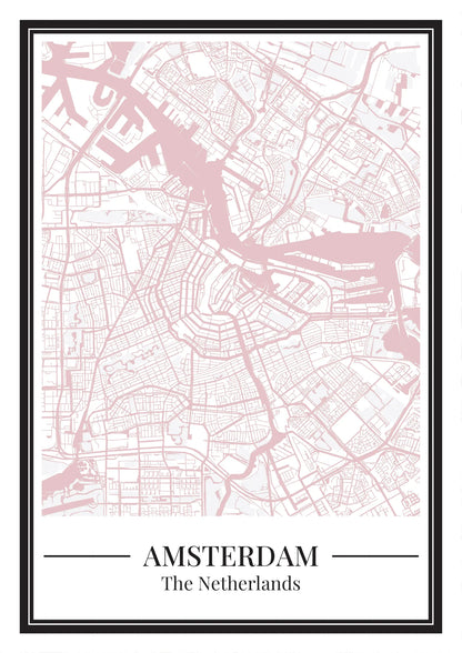 Poster Amsterdam van Stadskaart roze
