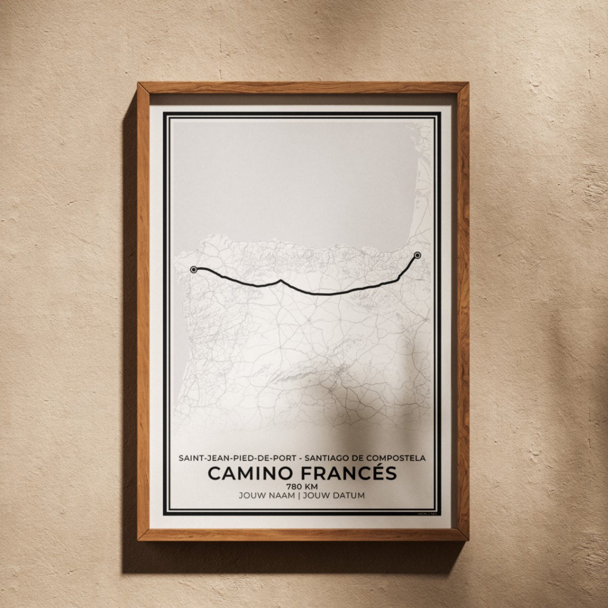Camino Francés wandelposter ingelijst Santiago de Compostela geschikt als cadeau voor wandelaars