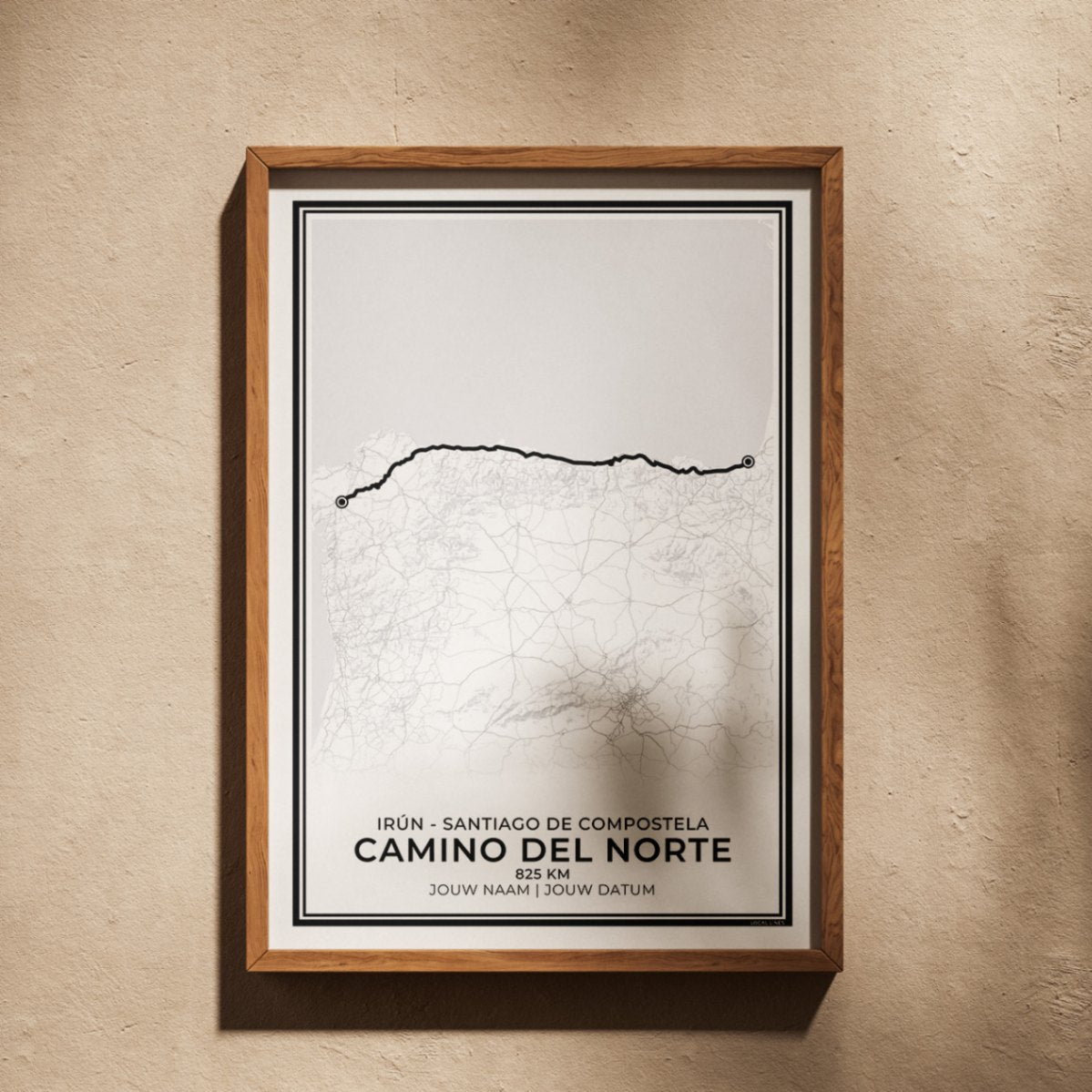 Camino del Norte ingelijst wandelposter Santiago de Compostela geschikt als cadeau voor wandelaars