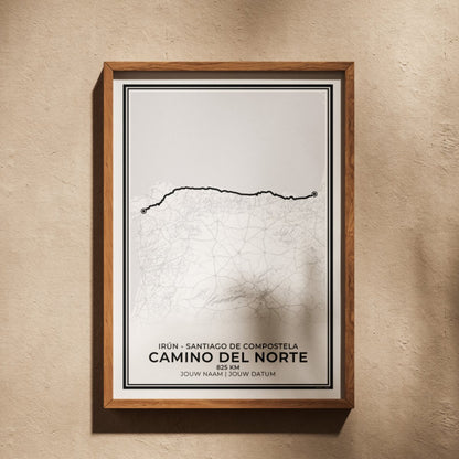 Camino del Norte ingelijst wandelposter Santiago de Compostela geschikt als cadeau voor wandelaars