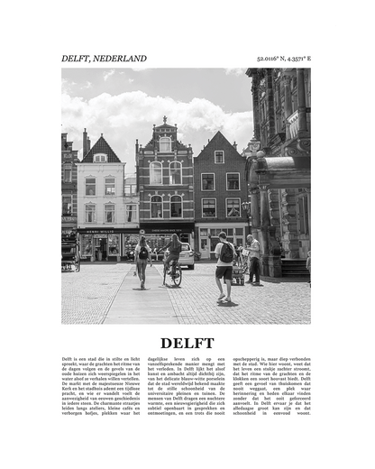 Delft Poster van Stad met Foto en Tekst Interieurdecoratie