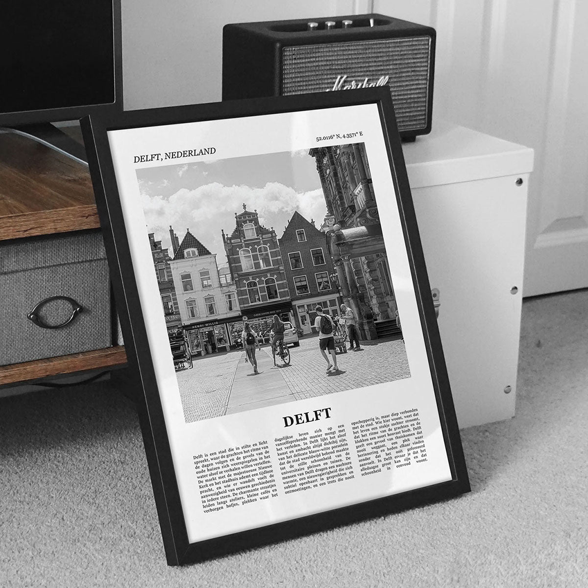 Poster van Delft met Foto en Tekst in Interieur 