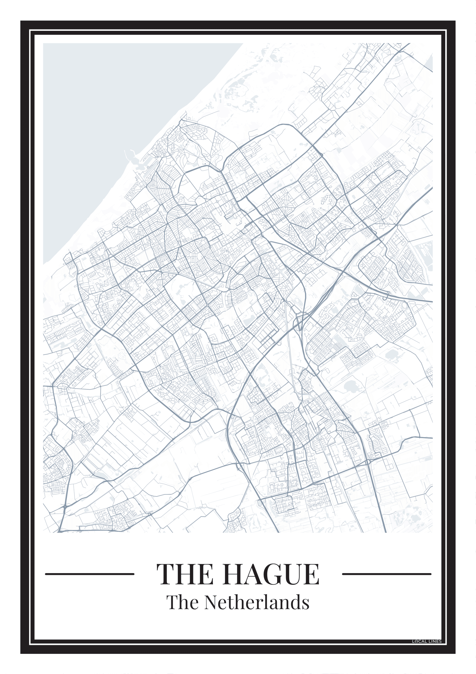 Poster Den Haag van Stadskaart Blauw
