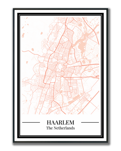 Poster Haarlem kaart in oranje kleur