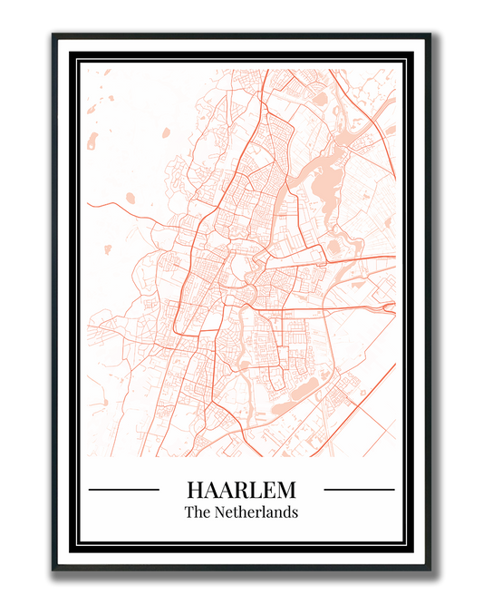 Poster Haarlem kaart in oranje kleur